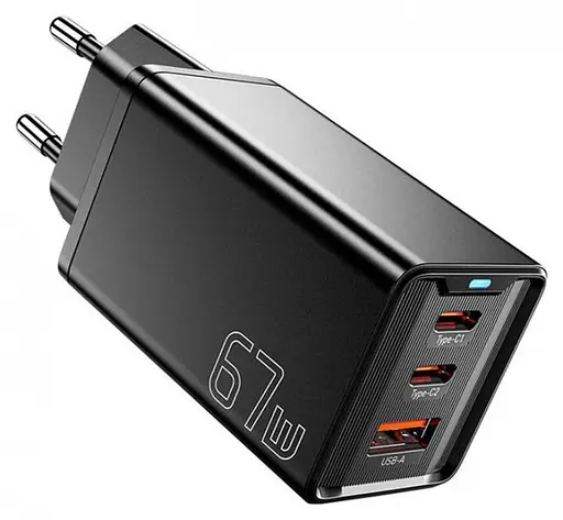 Зарядний пристрій EssagerKolsang 67w GaN Travel Charger 3 порти 2C + A чорний - фото 1