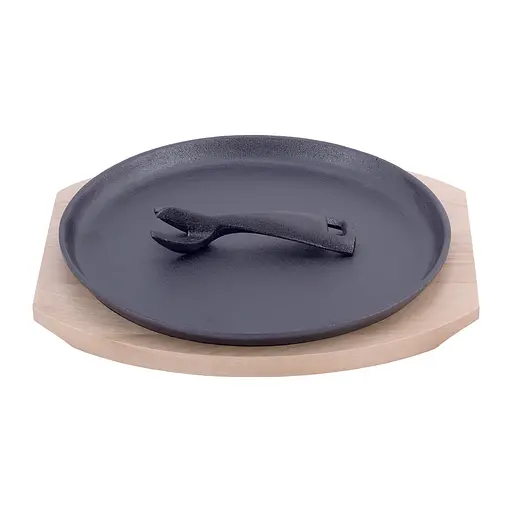 Сковорода чугунная 25 см с деревянной подставкой и съёмной ручкой для индукции и газа KM-4809V, Kamille Черный 87482 - фото 7