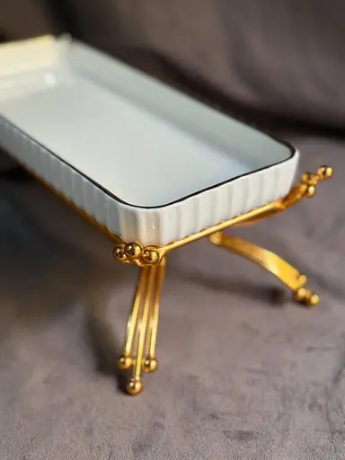 Керамическое блюдо 1566G для сервировки с декоративной подставкой 25х10 см - фото 6