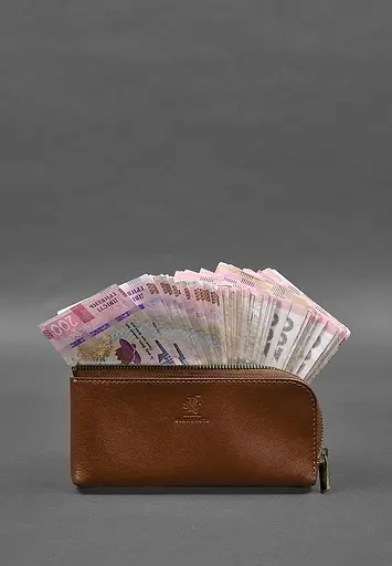 Кожаный портмоне-купюрник на молнии 14.0 светло-коричневый - фото 3
