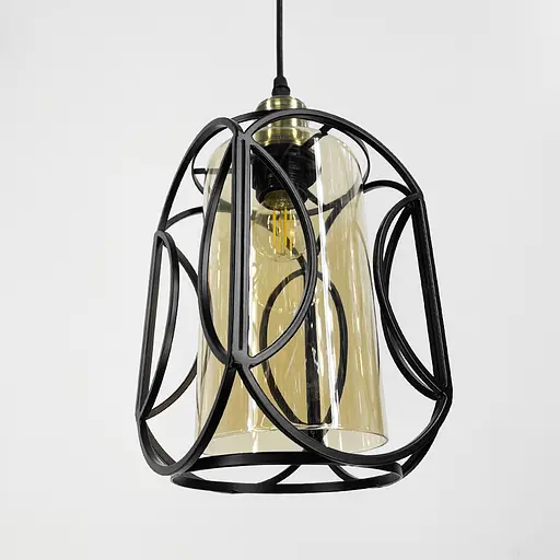 Стильний чорний підвіс із янтарним плафоном з серії Лофт | Арт. 12055/1 BK+AM | Line F - фото 4