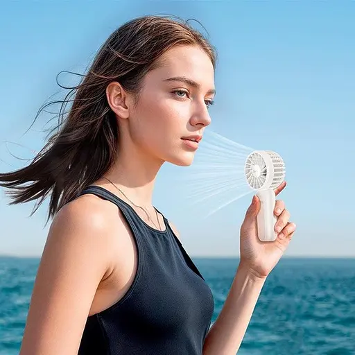 Портативный ручной вентилятор Hoco HX60 на аккумуляторе 1200mAh с ручкой мини ветродуйка Белый - фото 7