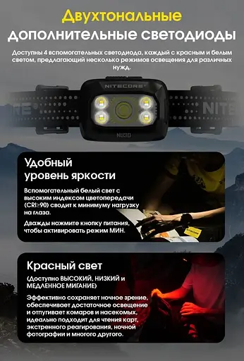 Налобный фонарь Nitecore NU30 500лм 130м USB-C (10 режимов) + красный свет - фото 10