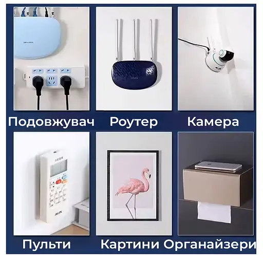 Набір із 2 двосторонніх самоклейких тримачів кріплень на липучці без свердління стін 5.5x5.5 см, Danmenqing 86927 - фото 11