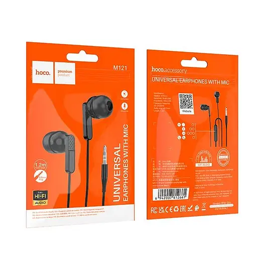 Дротові навушники Hoco M121 Bright universal earphones with microphone, 3.5mm, 1.2m, black - фото 5