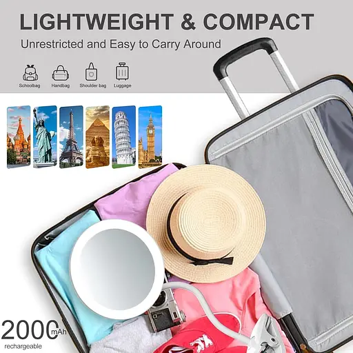 6,5-дюймовое зеркало для бритья с подсветкой, 10-кратное зеркало с гусиной шеей, портативное зеркало для макияжа - фото 8