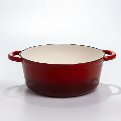 Кастрюля чугунная 2.5 л эмалированная с крышкой посуда для тушения запекания кухонная томония Красный Premium Cookware HP-1-14-RED - фото 3