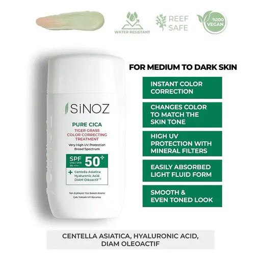 Солнцезащитный флюид для лица Sinoz Pure Cica Tiger Grass SPF50+ для коррекции тона кожи 50 мл - фото 2