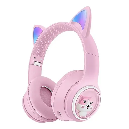 Дитячі бездротові Bluetooth навушники AZK-01 з RGB підсвічуванням і вбудованим мікрофоном Рожевий