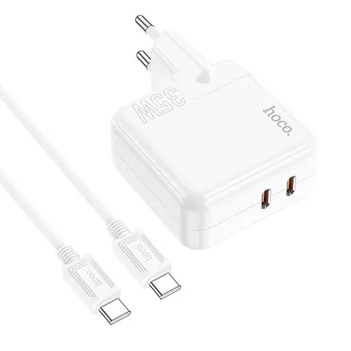 Зарядное устройство Hoco C110A Lucky 35 Вт 2 выхода юсб-с + кабель C-C - фото 1