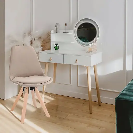 Туалетний столик Jumi Scandi LED + крісло Saida бежевий (шкіряні ручки) - фото 4