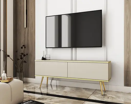 Тумба під телевізор Perfect Home Оро / Oro 2-дверна з золотими ніжками RTV135 Бежевий (PFH-091316)