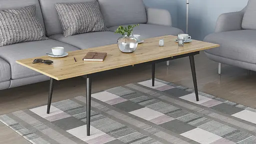 Стіл журнальний трансформер Dandi Small Ferrum-decor 45x120(160)x70 Чорний метал ДСП Дуб Артізан 16 мм (FRD-106800)