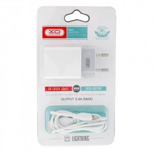 Сетевое зарядное устройство XO L65EU 2.4A two USB charger for lightning ( NB103 ) Белый - фото 3