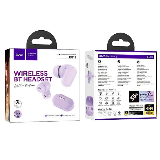 Бездротові навушники Hoco EQ19 Duke V true wireless BT headset, BT5.4, 40mAh, 400mAh, 7h, purple - фото 3