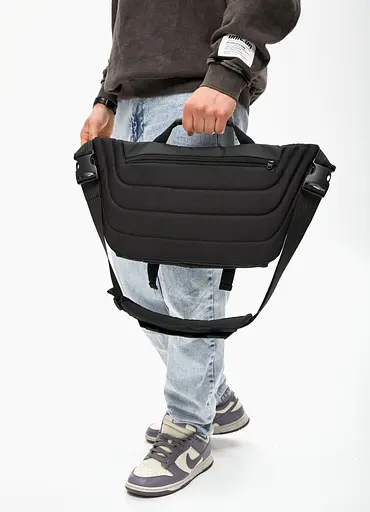 Мужская сумка-бананка под ноутбук Sambag Urban Pro черная 46×26 см (51411264m) - фото 4