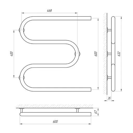 Водяна рушникосушка Laris Змійовик 32 РС3 600x600 71207220, Хром - фото 2