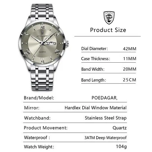 Мужские наручные часы Poedagar Berlin (Серебристый) - фото 4