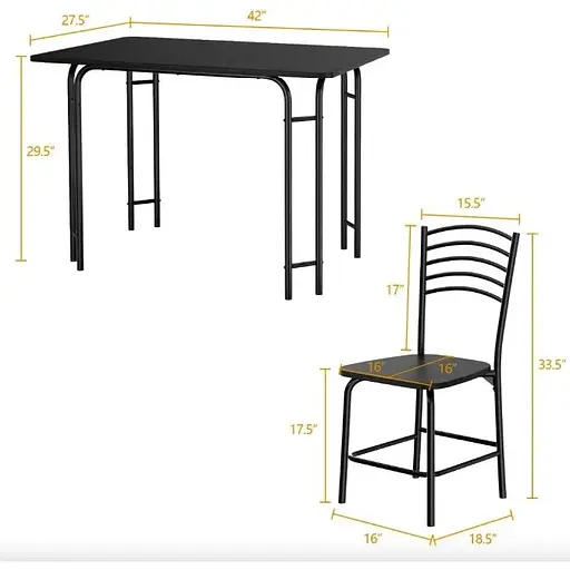 Комплект мебели Costway Katarina стол и 4 стулья черный - фото 3