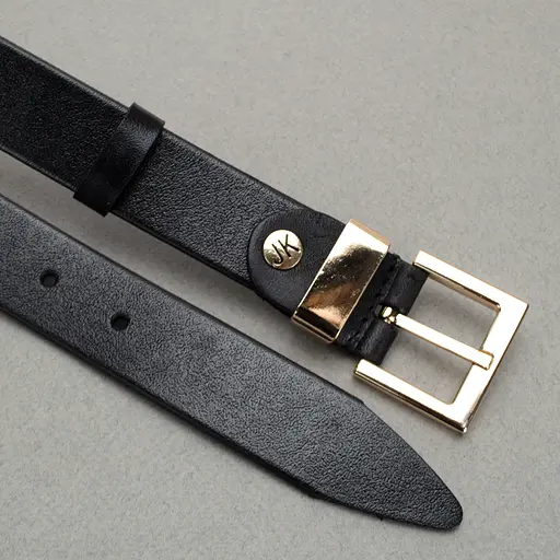 Ремінь жіночий шкіряний JK-3023 чорний з золотою пряжкою (105 см) - фото 3