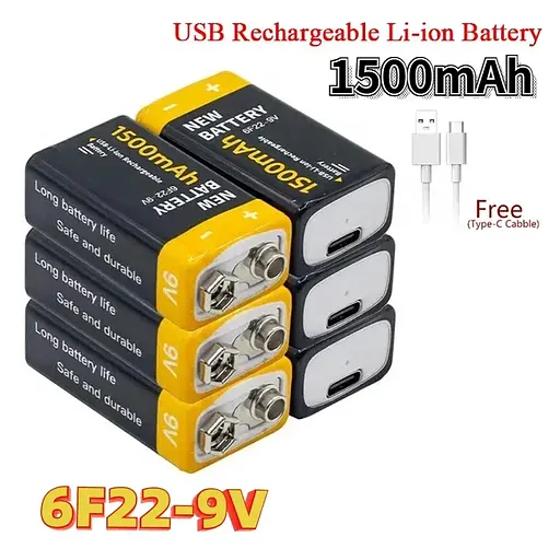 Аккумулятор Крона Suyijia 9V 6f22 Li-Ion 1500мАч Type-C перезаряжаемый - фото 2
