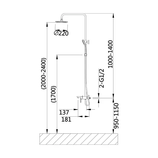 Душова система універсальна Lidz Latwa 1030 на три споживача (з виливом) (k35) LDLAT1030CRM45417 Chrome, Хром - фото 2