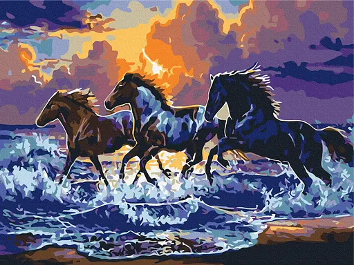 Картина за номерами на підрамнику Brushme Табун чорних скакунів