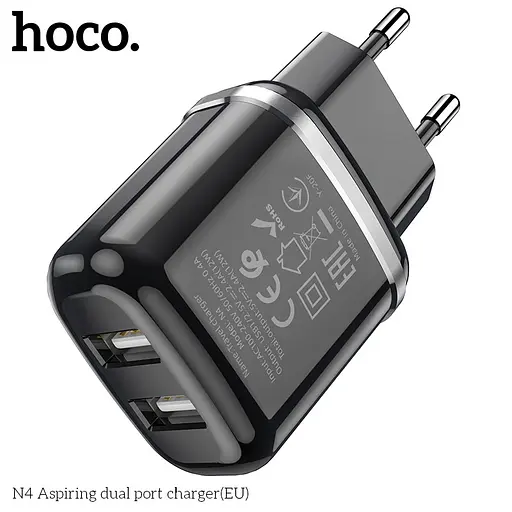 Адаптер питания зарядный HOCO Aspiring dual port charger N4 2 USB-CB сам блок белый - фото 6