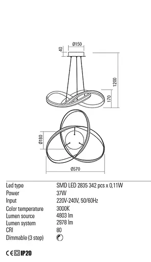 Подвесной светильник Redo NUCEO SU LED 40W D570 3000K SAND WHITE (4.1.2) 01-1782 - фото 3