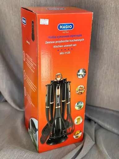 Набір кухонного приладдя Magio MG-1125 з підставкою силіконовий 5 шт. Чорний - фото 9