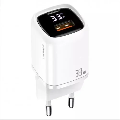 Зарядний пристрій Usams Digital Display Fast Charger QC + PD 33 W T46 - фото 1