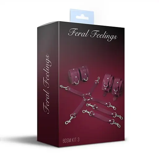 Набор для БДСМ 3 в 1 Feral Feelings BDSM Kit 3 Burgundy, burgundy, наручники, поножи, крестовина - фото 2