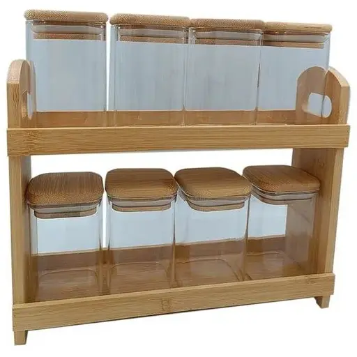 Набір баночок для спецій Vittora VT-8903-8 з дерев'яною підставкою 8 предметів 230 мл - фото 1