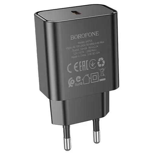Сетевое зарядное устройство для Borofone BA71A Power single Port PD20W charger черный - фото 1