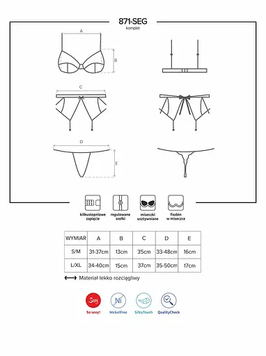Комплект білизни Obsessive 871-SEG-2 L/XL білий - фото 5