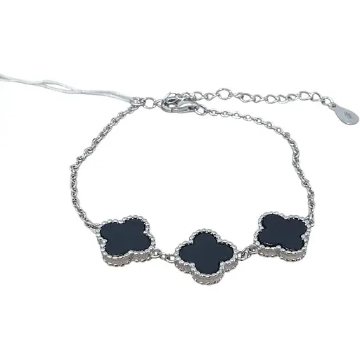 Серебряный браслет TOP Silver Клевер с ониксом. 550058Ч