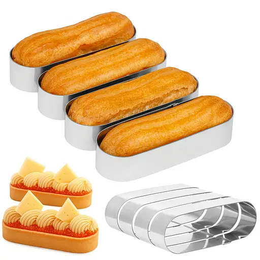 Металлические овальные формочки порционные для эклеров, пирожных и тарталеток 12х4х2.5 см (набор из 4 штук), Master Class Серый 87231 - фото 1