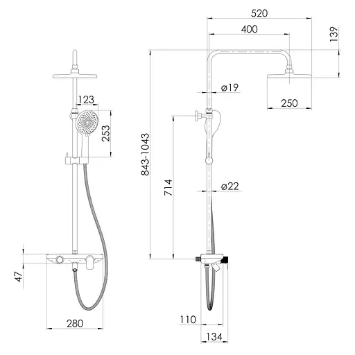 Душова система Imprese Modus D верхній душ d250 мм black matt t030B08210SQ, Чорний матовий - фото 2