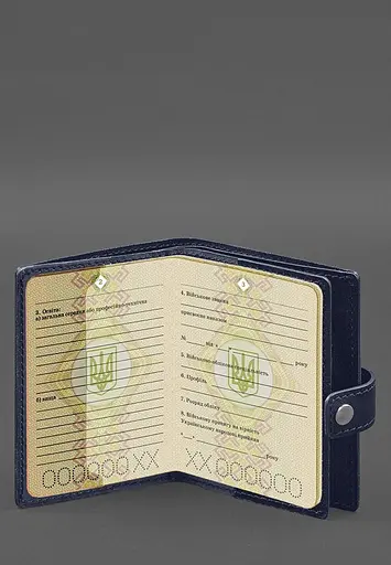 Кожаная обложка-портмоне для военного билета офицера запаса (узкий документ) Синий - фото 5