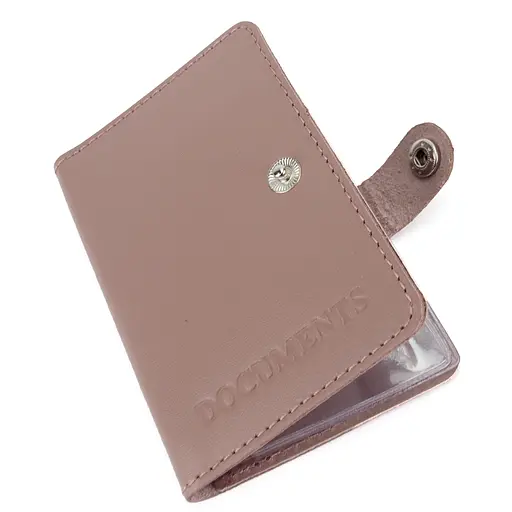 Обложка на документы кожаная на кнопке HC0035 нюдовая - фото 2