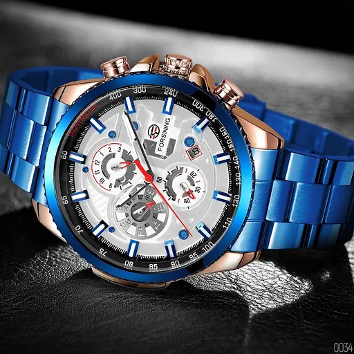 Наручний годинник чоловічий 6909 Blue-Cuprum-White Forsining acs0031391 - фото 2