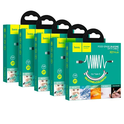 Кабель HOCO X21 Plus USB to Type-C 3A, 2m, silicone, silicone connectors, Black+White - фото 2