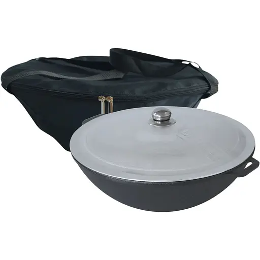 Чугунная сковорода Brizoll WOK с алюминиевой крышкой 8 л и чехлом - фото 1