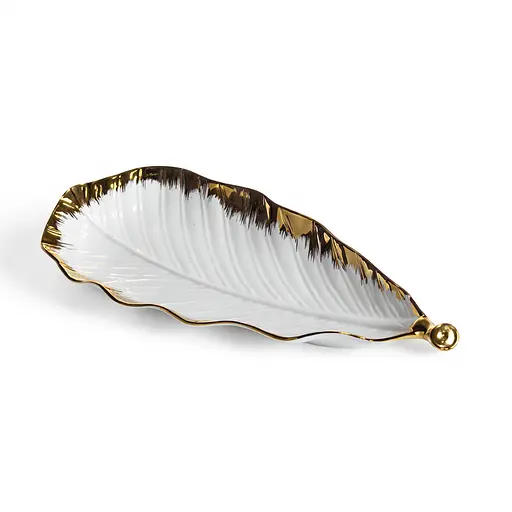 Фарфоровое блюдо для сервировки стола 37×13×2.5 (см) блюдо для подачи закусок Белый с золотом Yiwu CJY-145