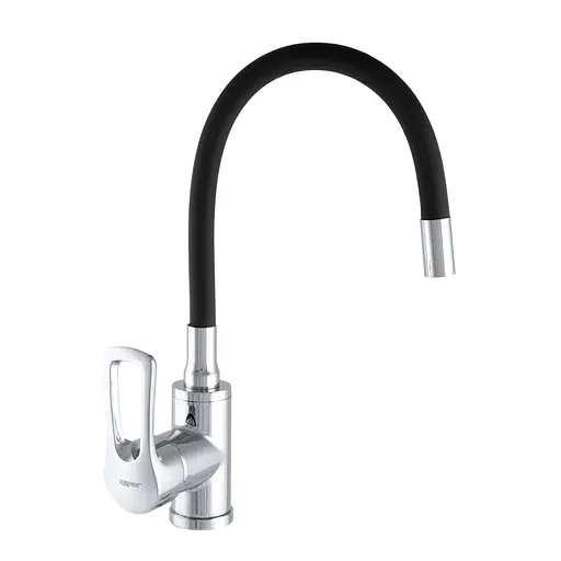 Смеситель для кухни Zerix SAR 181 с силиконовым изливом black ZX2771 Хром - фото 1