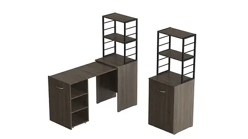 Стіл-тумба трансформер Смарт 4/2 з етажеркою Ferrum-decor 1430x1450x600 Чорний метал ДСП Дуб Сонома Трюфель 16 мм (FRD-105134)