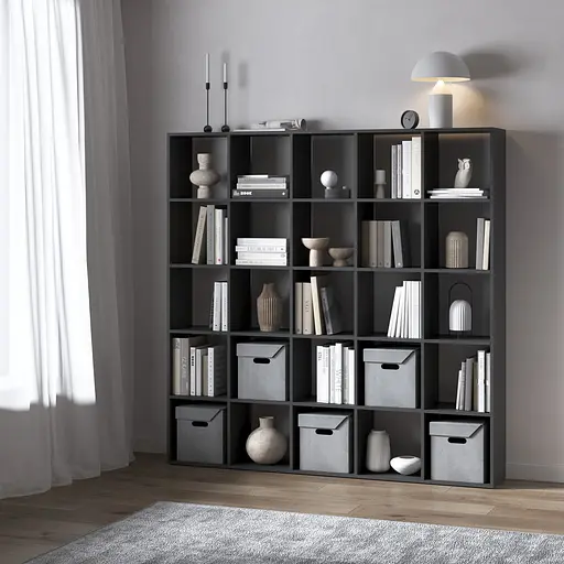 Книжная полка стеллаж Vays M-4 Антрацит с 25 ячейками ЛДСП 178x29x178 см для дома офиса детской или гостиной