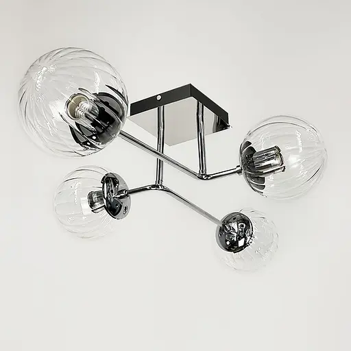 Сучасна стельова люстра в хромі на 4 прозорих плафони | Арт. 2693/4 (new) CH+CL | Line F - фото 1