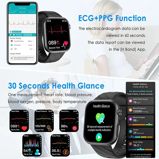 Розумний годинник Marsyu для чоловіків і жінок, 2-дюймовий AMOLED-екгмальний дисплей з артеріальним тиском/SpO2/сердяним ритмом - фото 5