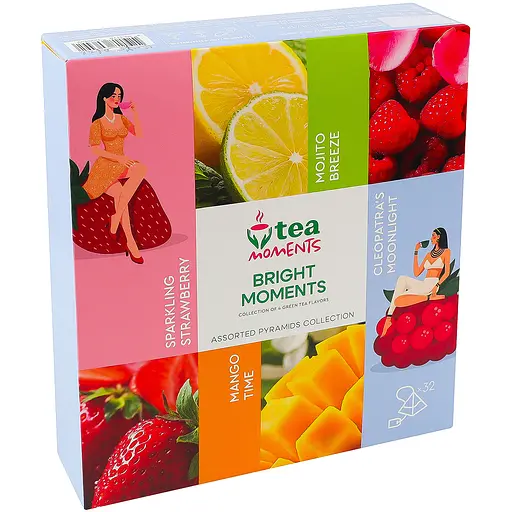 Набір чаю Tea Moments Bright Moments Асорті зеленого чаю 32 пірамідки 4 смаків по 8 шт